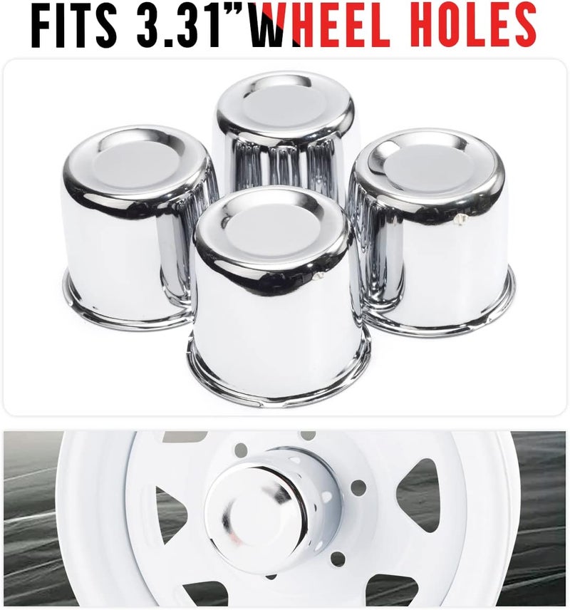 RTRHINOTUNING 4PCS 3.31in Push Through Trailer Wheel Center Caps Hub Caps for 84mm/ 3.31" Truck Rim Bores Chrome Center Cap for Rims - Image 5